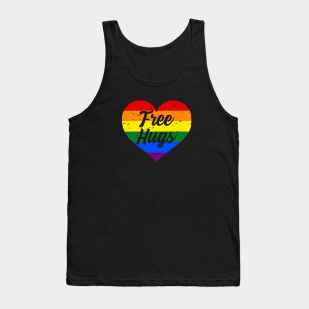 Free Hugs LGBT Rainbow Pride Flag Heart Tank Top by jpmariano